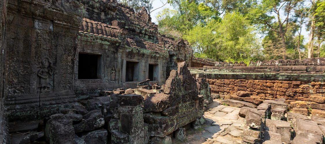 Ruines du temple dans le complexe d'Angkor Wat envahies par la jungle, Cambodge